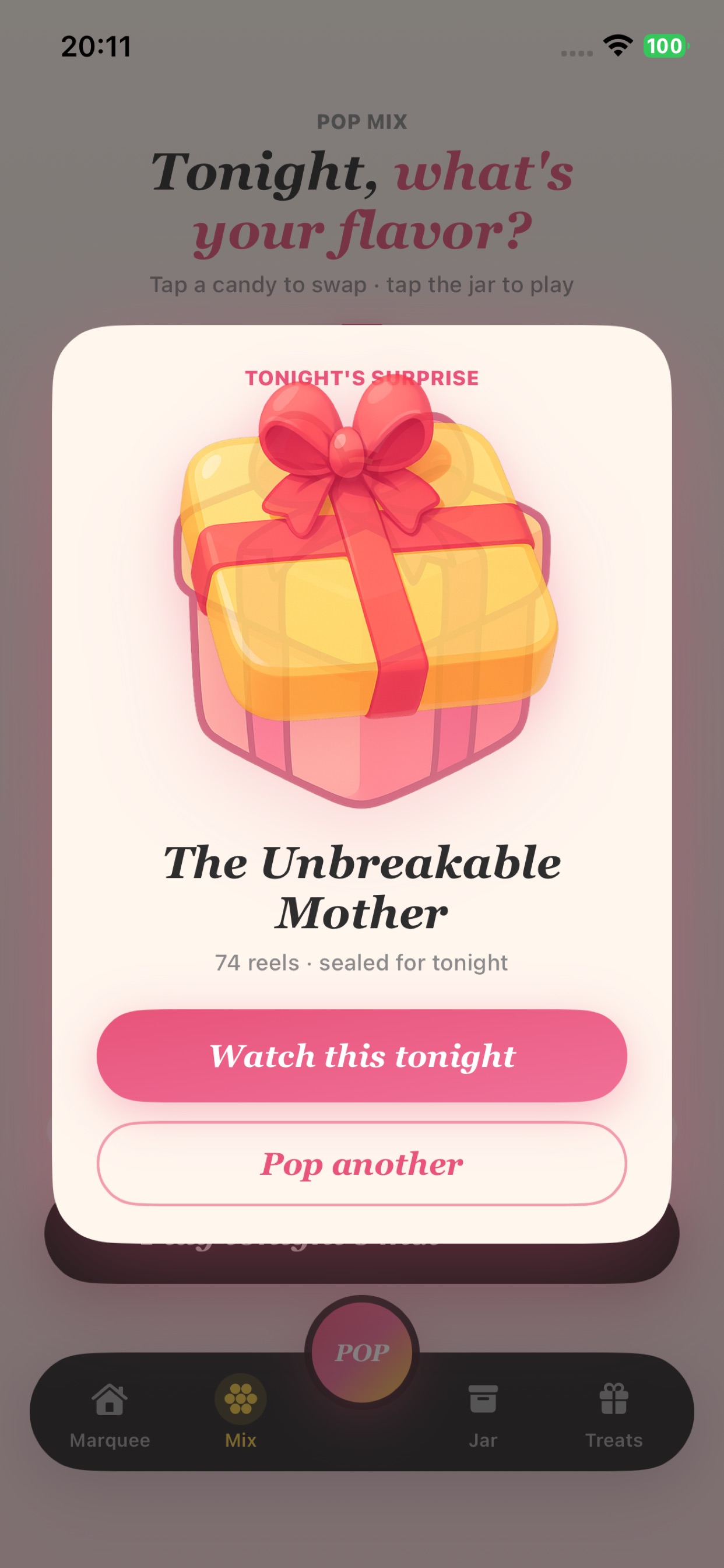 PopFlick daily treats and streak rewards