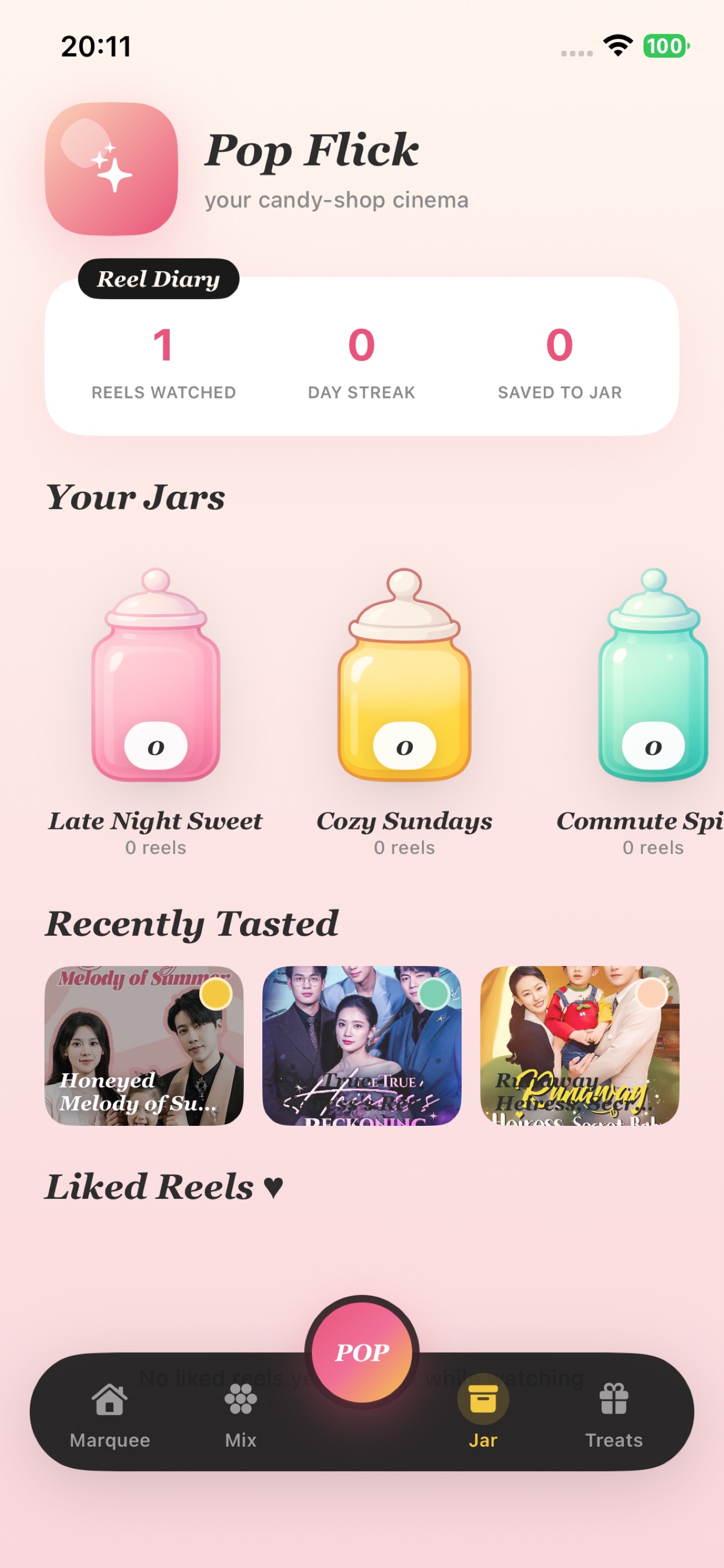 PopFlick My Jar collections screen